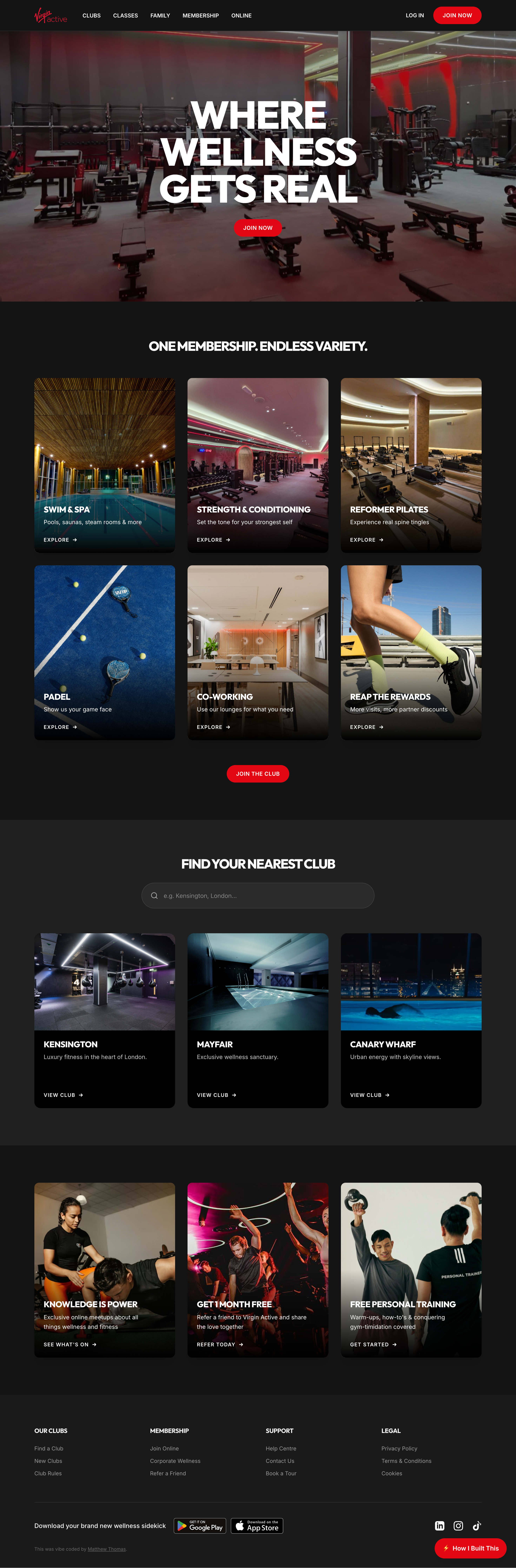 Virgin Active homepage redesign